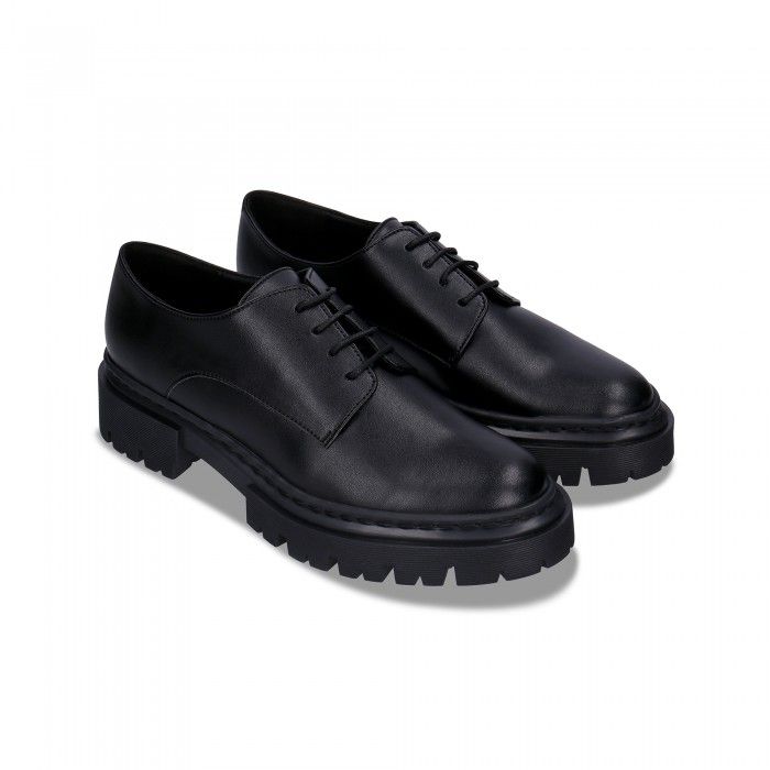 【25.5cm】アップルレザー MEGAN ダービーシューズ ブラック