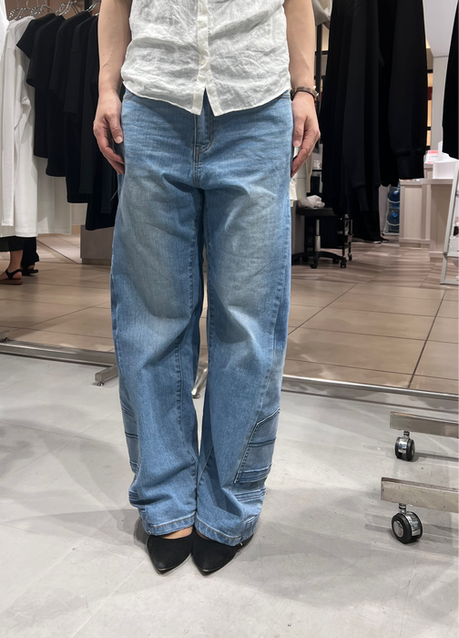 【完売】ETEデニムプロジェクト 世界で1着だけのアップサイクルワイドデニムパンツB(ライトウォッシュ)