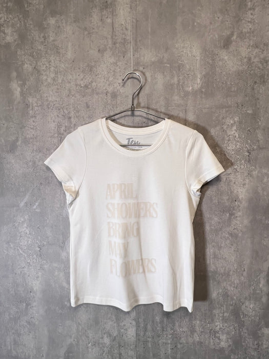 オーガニックコットンFlowerシリーズ April showers bring May flowersミニTシャツ オーガニックコットン/フロント&バックプリント サイズ0