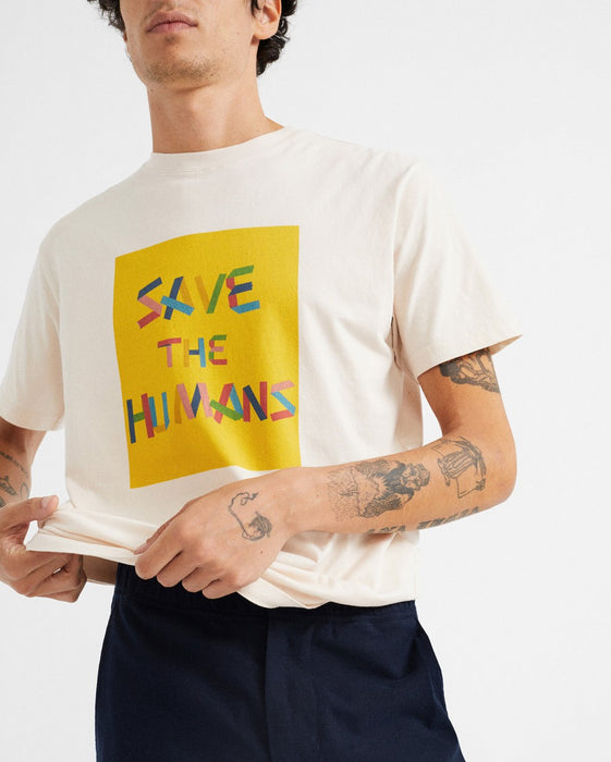 オーガニックコットン　SAVE THE HUMANS　メンズ Tシャツ　クリーム