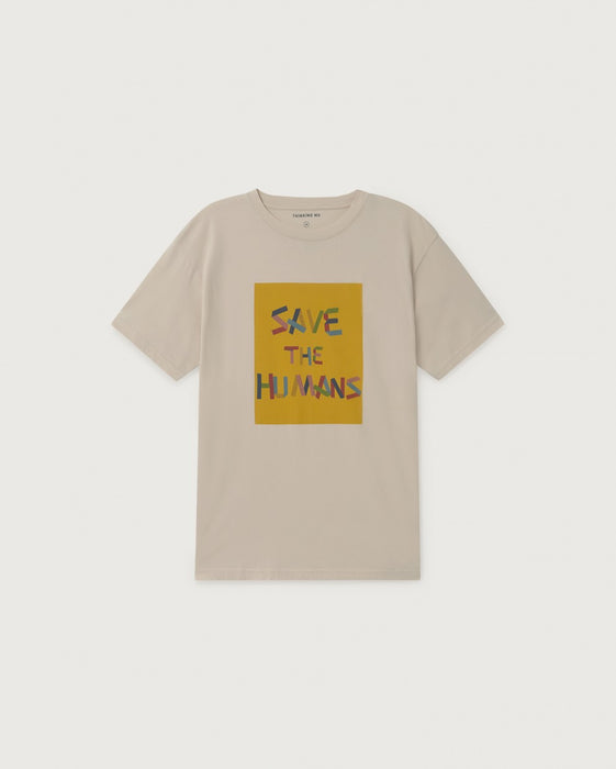 オーガニックコットン　SAVE THE HUMANS　メンズ Tシャツ　クリーム